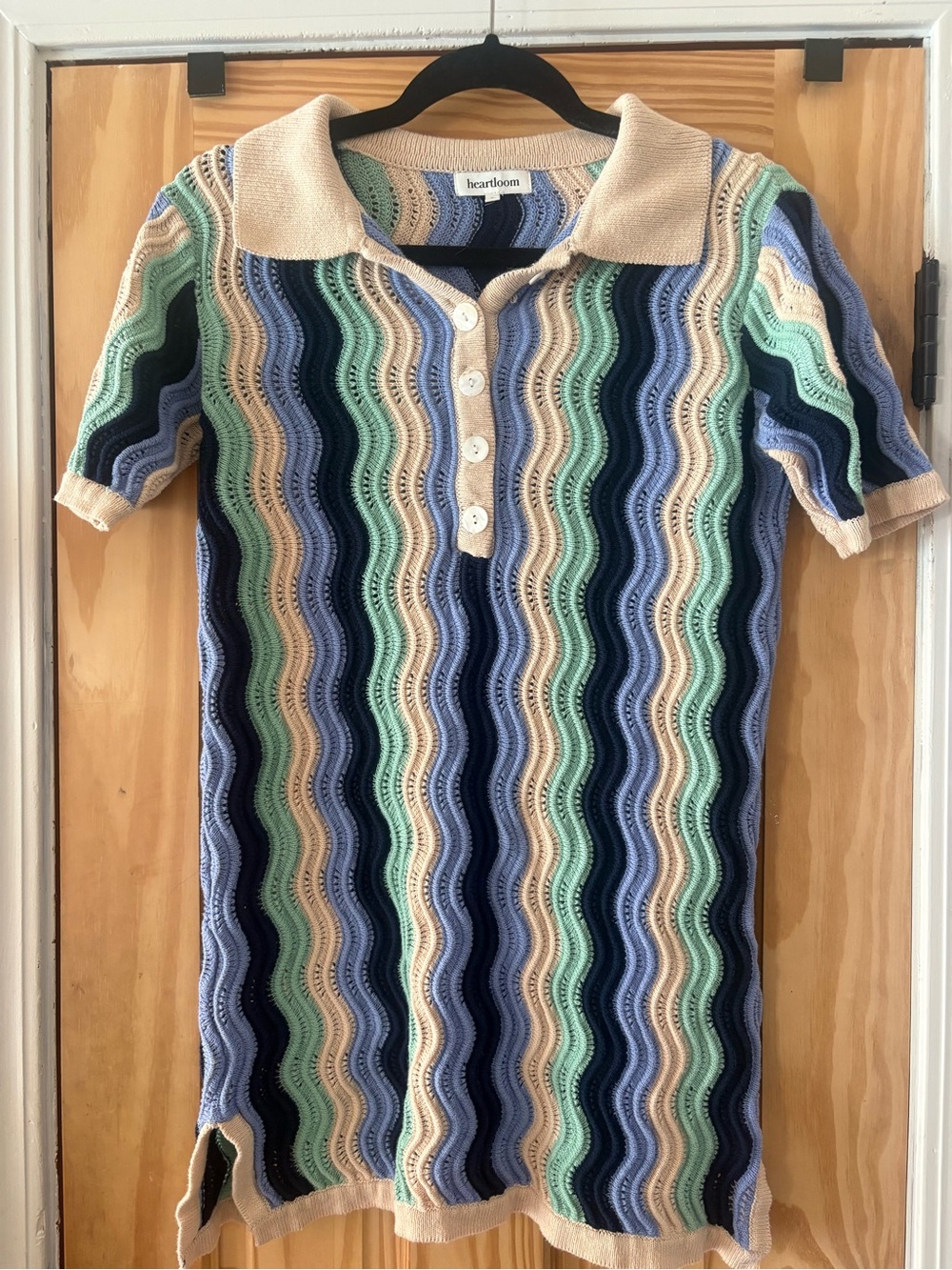 Heartloom Multicolor Wave Knit Polo Dress - Blue, Green, Cream